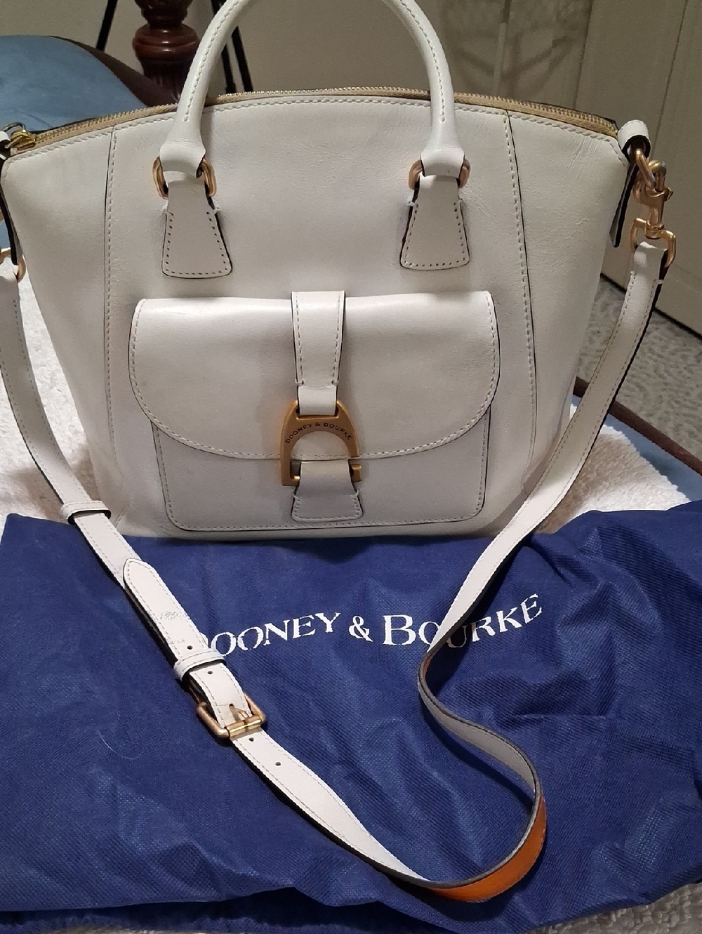 Dooney & Bourke White Leather Naomi Satchel with Gold Hardware